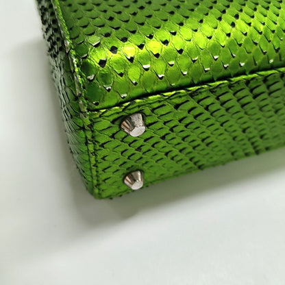DIOR Lady Dior Mini Green Snake Skin Matelassé Shoulder Bag Handbag Crossbody Bag Silver Hardware Removable Strap-(SKU)-965435914