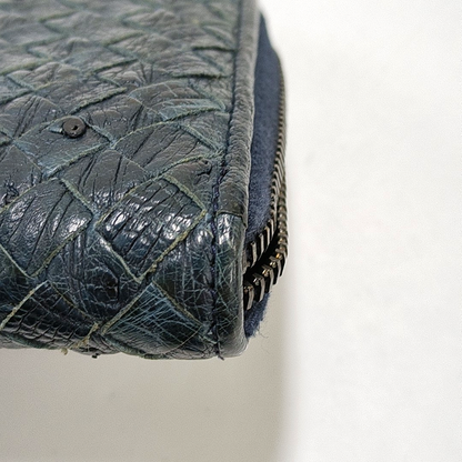 BOTTEGA VENETA Navy Blue Cowhide Braided Wallet Black hardware-(SKU)-952345115