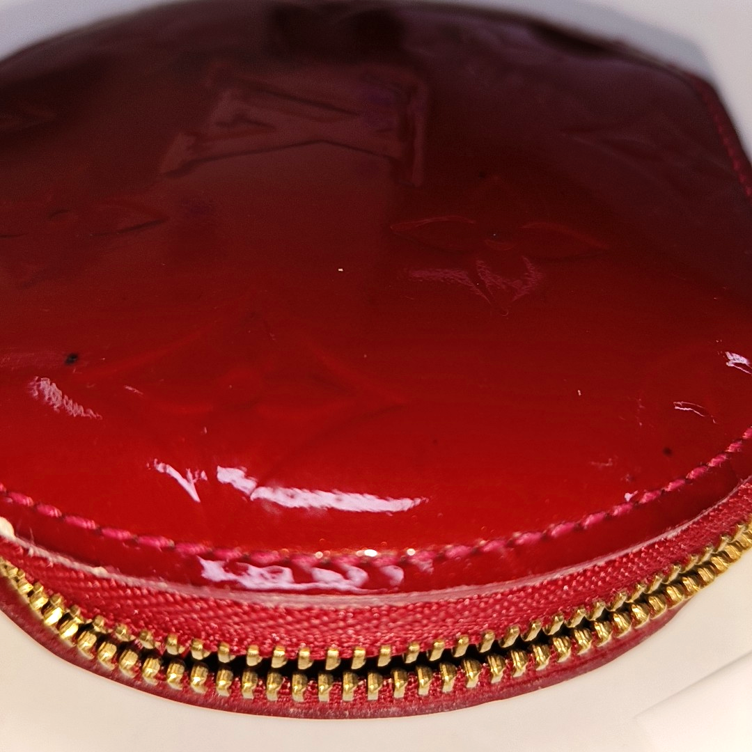 LOUIS VUITTON PORTE MONNAIE COUER Red Patent Leather Monogram Embossed Mini Wallet Golden hardware-(SKU)-14407174