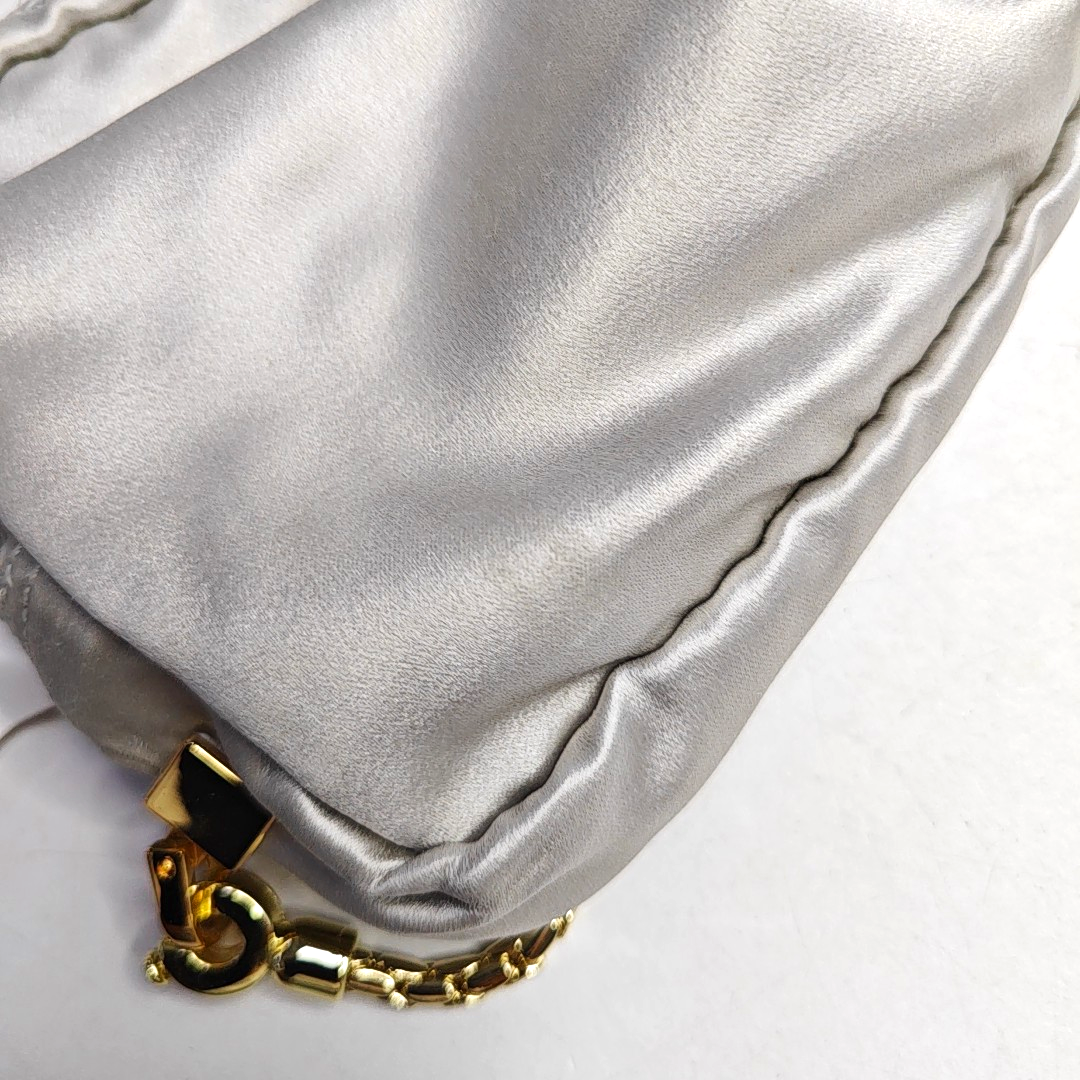 PRADA Silver Gray Satin Logo Single Shoulder Bag Golden hardware-(SKU)-958257769