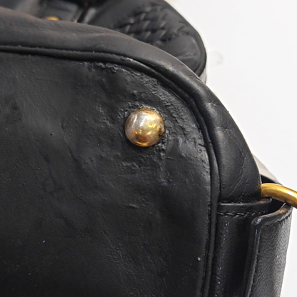 YSL MUSE Black Leather Studs Braided Handbag Shoulder Bag Golden hardware Removable shoulder strap-(SKU)-947588322