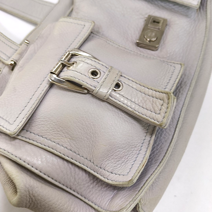 CELINE White Leather Tote Bag Single Shoulder Bag Silver Hardware-(SKU)-947607989