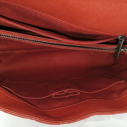 CHANEL COCO HANDLE Large size brick red grained leather quilted diamond pattern Coco Handle bag shoulder bag crossbody bag with silver hardware 23 opening and removable shoulder strap-(SKU)-952642584