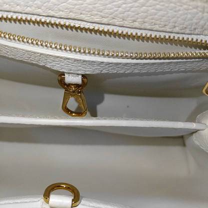 LOUIS VUITTON CAPUCINES BB White Calfskin Shoulder Bag, Handbag, Crossbody Bag with Detachable Strap-(SKU)-963553320