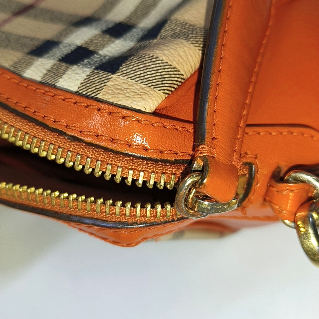 BURBERRY Beige Coated Canvas Warhorse Plaid Single Shoulder Bag Clutch Crossbody Golden hardware Removable shoulder strap-(SKU)-941127528