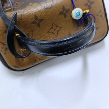 LOUIS VUITTON VANITY CHAIN POUCH Small Brown Coated Canvas Monogram Vernis Cosmetic Bag Shoulder Bag Crossbody Bag Handbag Gold Hardware Removable Shoulder Strap-(SKU)-955510928