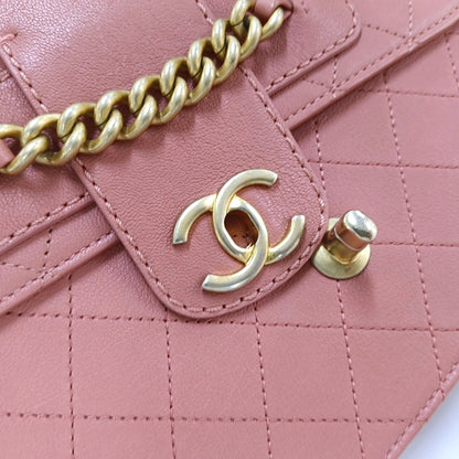 CHANEL FRONT CHAIN FLAP BAG Orange Pink Lamb Skin Quilted Shoulder Bag Tote Bag Crossbody Golden Hardware 25cm-(SKU)-969717289