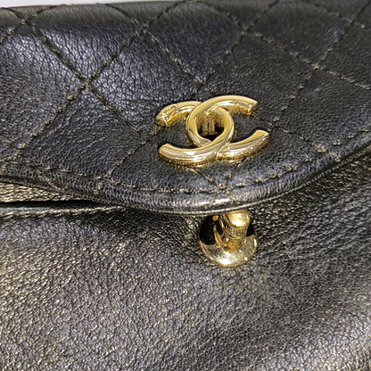 CHANEL NOW AND FOREVER Black Lamb Skin Quilted Crossbody, Shoulder Bag with Golden Hardware 27 Clasp-(SKU)-14471021