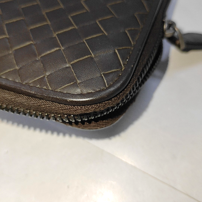 BOTTEGA VENETA Dark Brown Leather Woven Tote Bag Black hardware-(SKU)-14425170