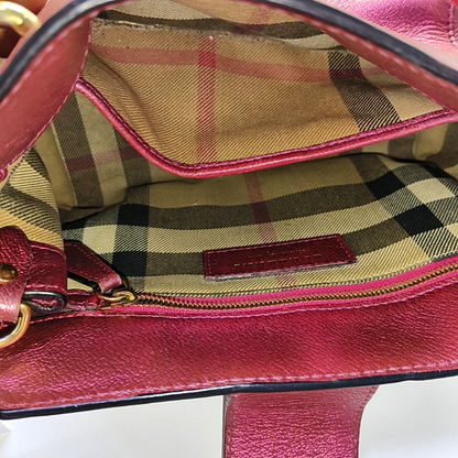 BURBERRY Buckle Fuchsia Leather Shoulder Tote Crossbody Bag Golden hardware Removable shoulder strap-(SKU)-954093592