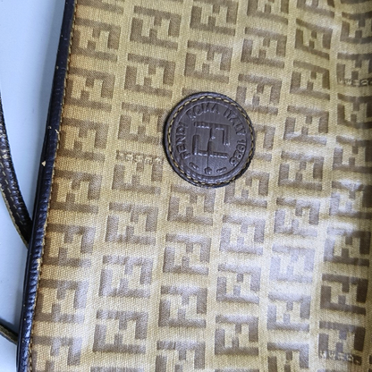FENDI 棕色涂层帆布双F斜挎包 Silver Hardware-(SKU)-948081952