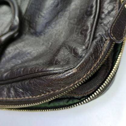 GUCCI Dark Brown Leather Vintage Embossed Tote Shoulder Bag Golden hardware-(SKU)-952168217