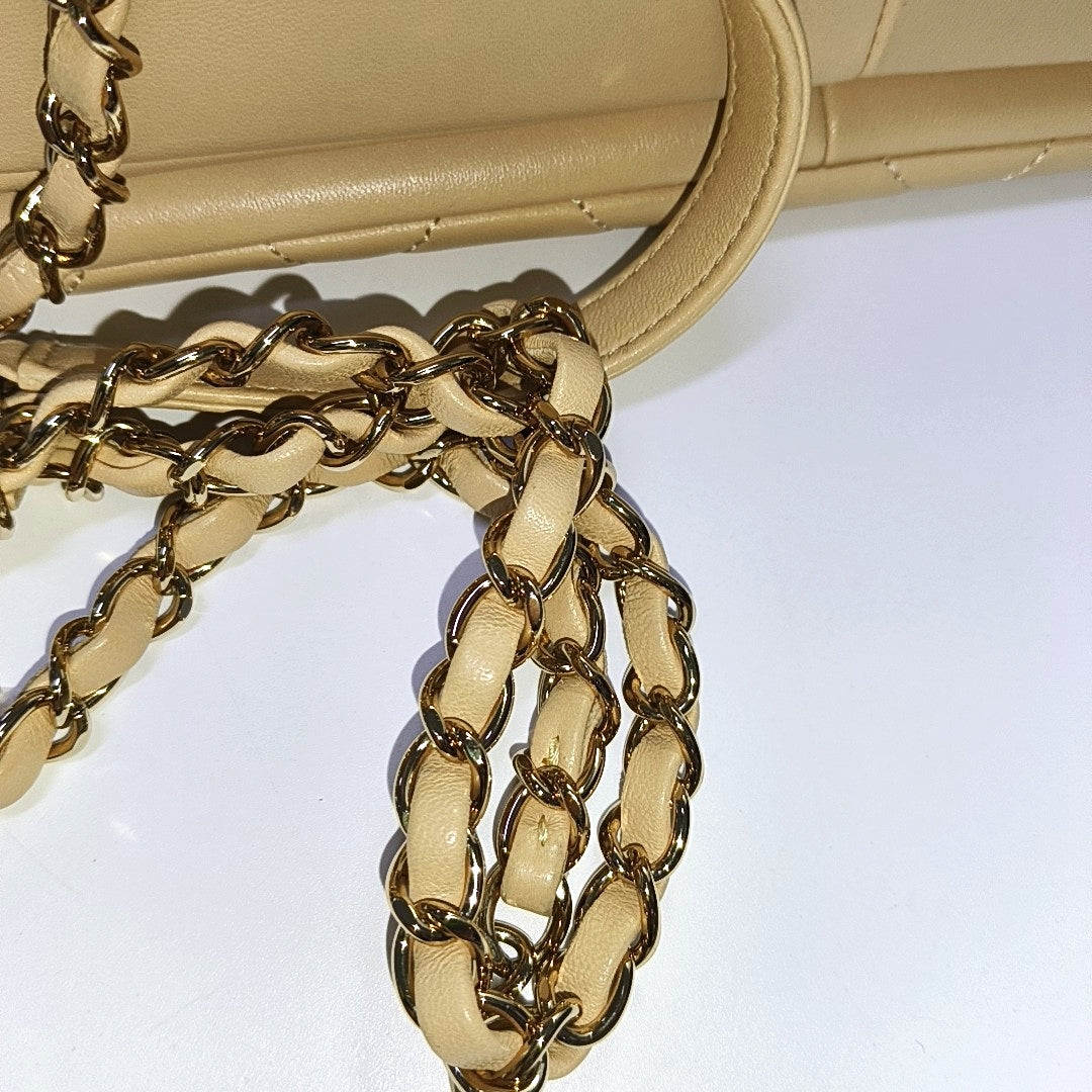 CHANEL TRENDY CC Khaki Lambskin Diamond Quilted Single Shoulder Bag Tote with Gold Hardware 26 Compartments Removable Shoulder Strap-(SKU)-966026838