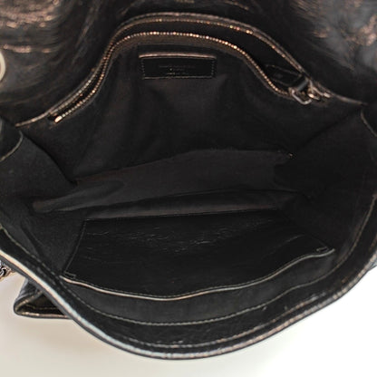 YSL NIKI Medium Size Black Leather Quilted V-Shape Shoulder Bag with Black Ruthenium Hardware-(SKU)-966134744