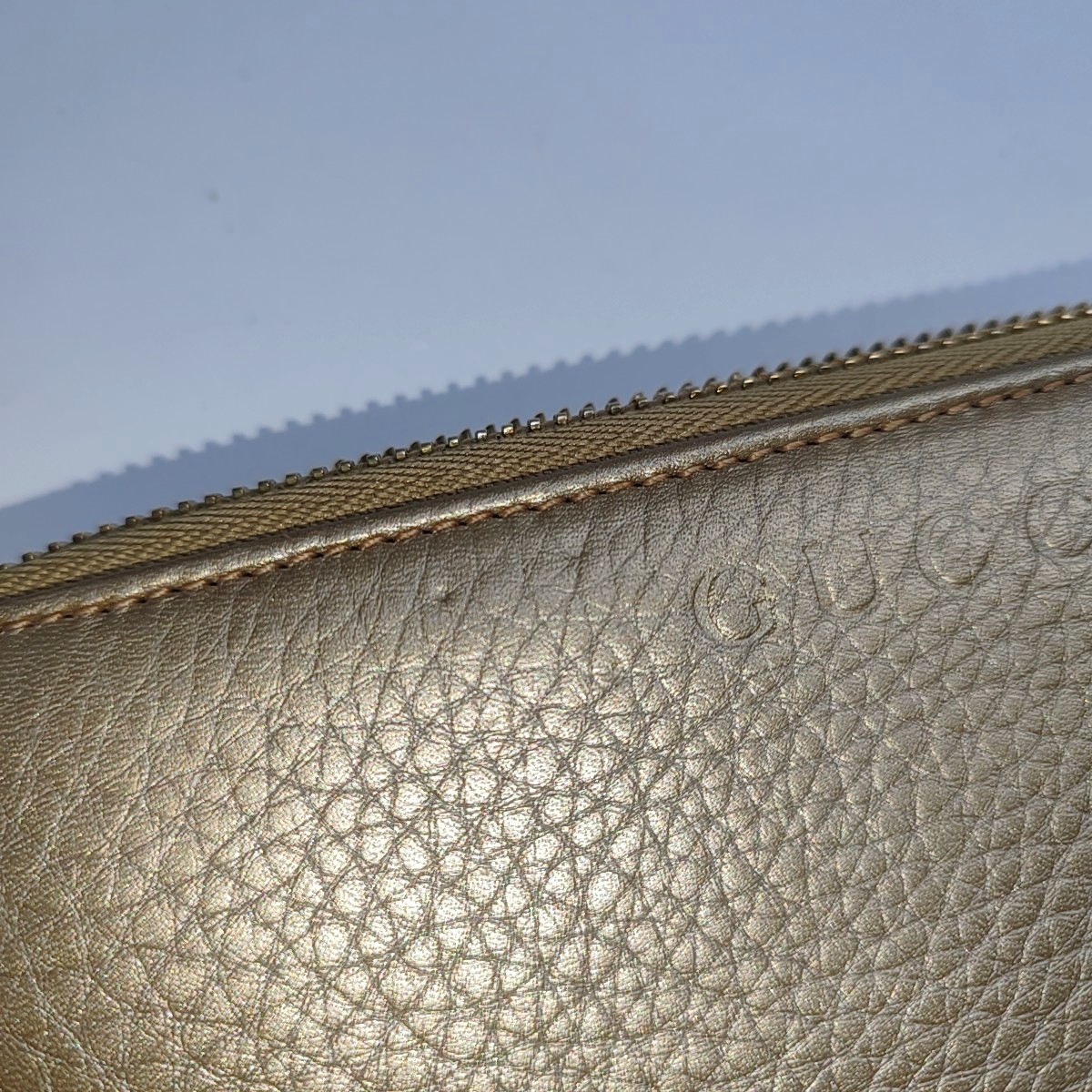 GUCCI Champagne-Colored Cowhide Embossed Wallet Golden hardware-(SKU)-939007917
