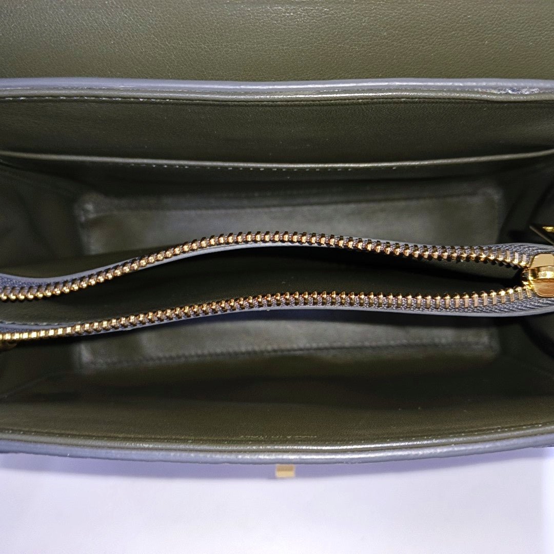 CELINE 16 Small Size Grey Lizard Skin Crossbody Shoulder Bag with Gold Hardware, Detachable Strap, Complete Accessories-(SKU)-966431025