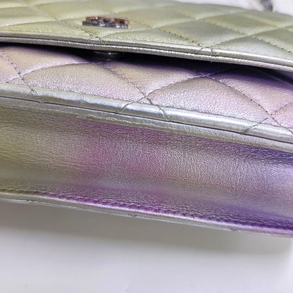 CHANEL WOC Iridescent Calfskin Quilted Shoulder Bag Crossbody Bag Silver Rainbow Metal Hardware-(SKU)-962424976