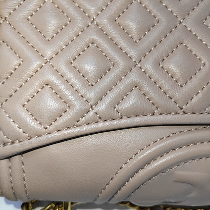 TORY BURCH Fleming Small size Nude Pink Cowhide Quilted Fringe Shoulder Bag Crossbody Golden hardware-(SKU)-14255932