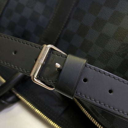 LOUIS VUITTON KEEPALL 45 Blue Coated Canvas Monogram Chessboard Boston Bag with Removable Strap-(SKU)-968524885