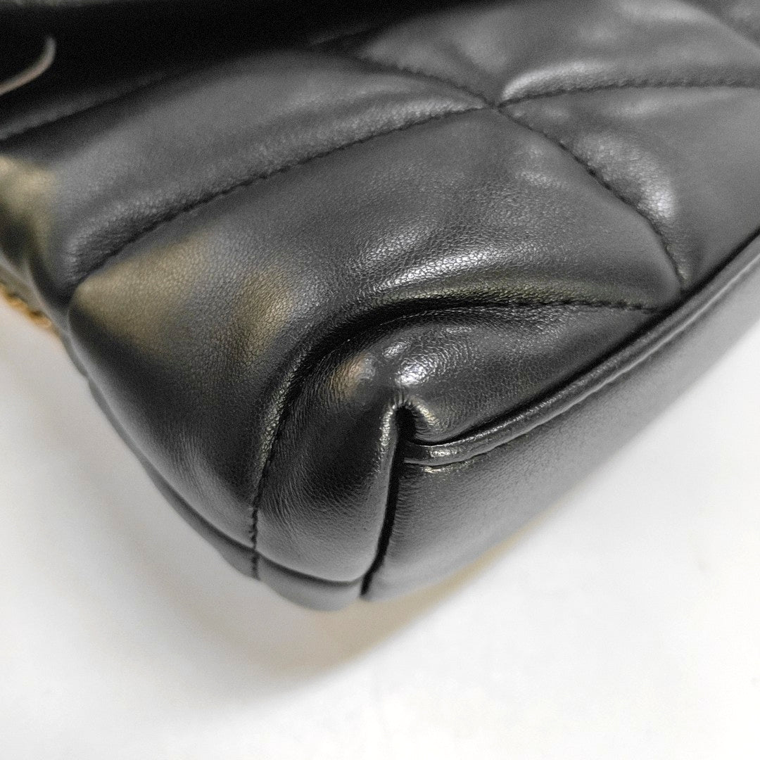 YSL PUFFER Mini Black Sheepskin Quilted V-Stripe Envelope Bag Crossbody Shoulder Bag Golden Hardware-(SKU)-967113797