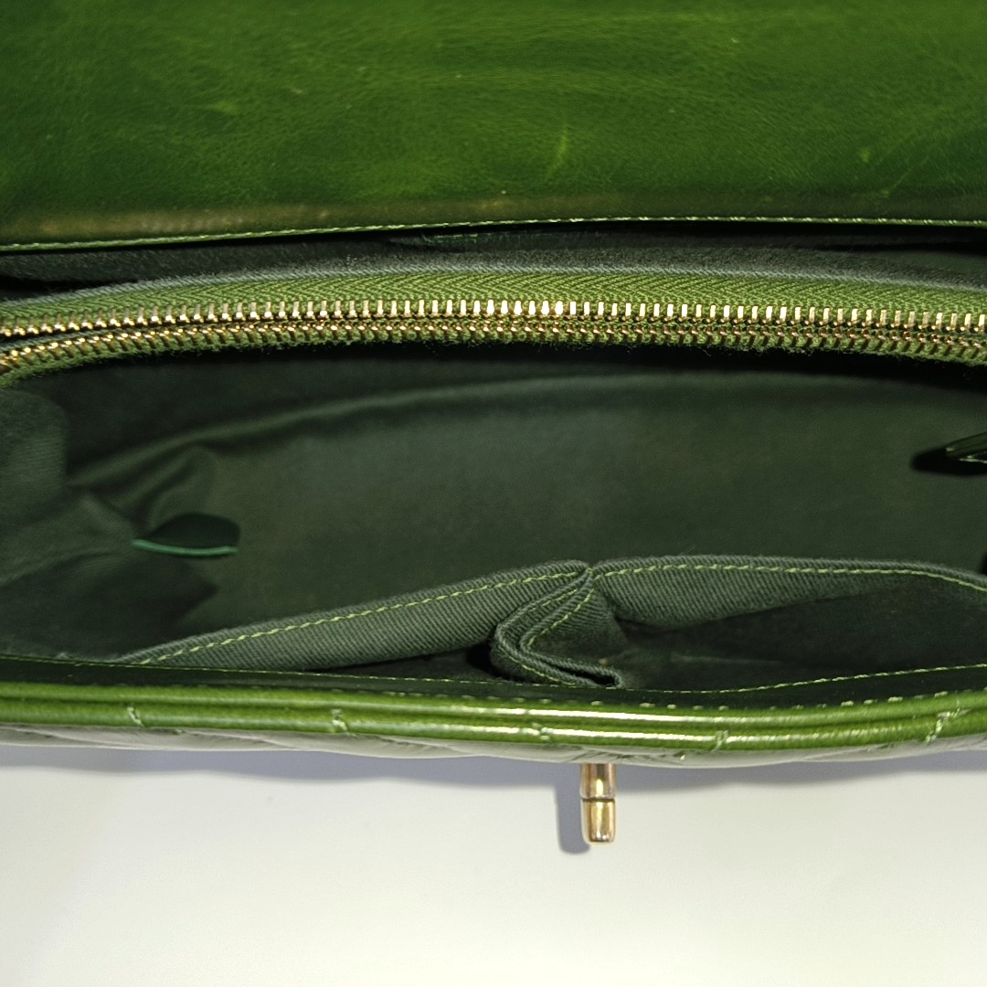 CHANEL COCO HANDLE Large Green Calfskin Quilted V Pattern Single Shoulder Bag Handbag Detachable Strap-(SKU)-963065464