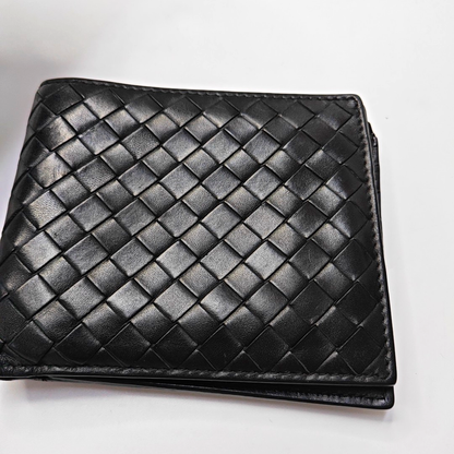 BOTTEGA VENETA Black Cowhide Woven Wallet-(SKU)-960229991