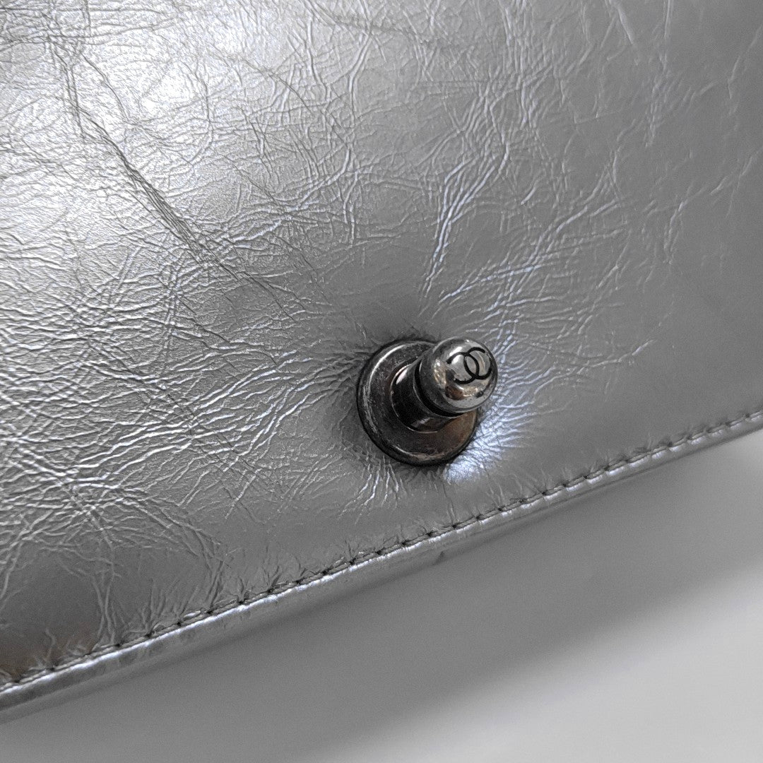 CHANEL BOY CHANEL Medium Silver Calfskin Quilted Shoulder Bag Crossbody Handbag Palladium Hardware 23 Clasp-(SKU)-969782038