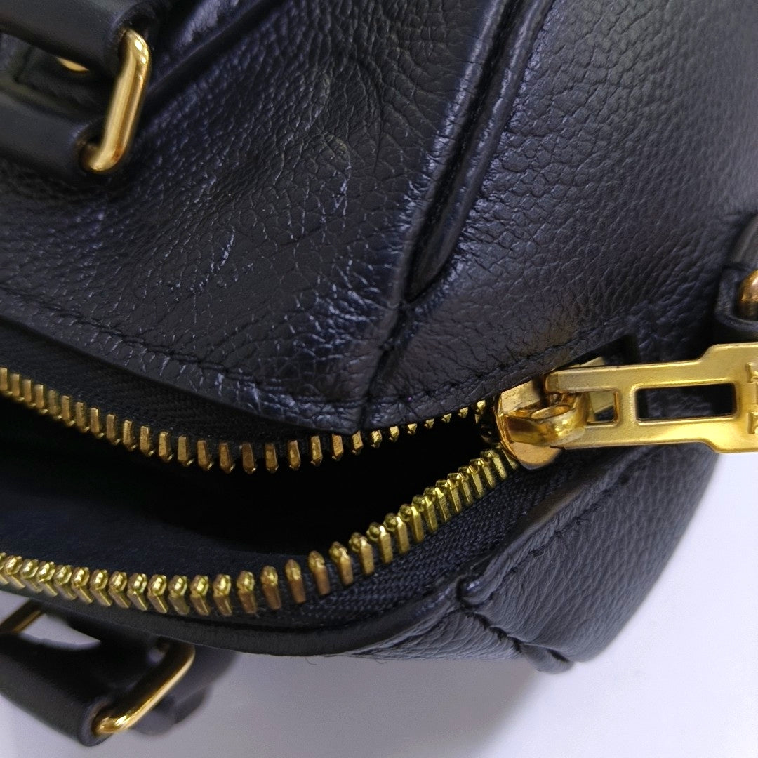 LOUIS VUITTON SPEEDY Medium-sized Black Leather Monogram Embossed Boston Bag Shoulder Bag Golden Hardware Removable Shoulder Strap-(SKU)-969021720
