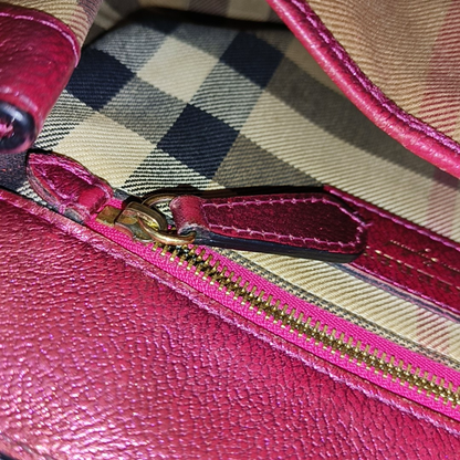 BURBERRY Buckle Fuchsia Leather Shoulder Tote Crossbody Bag Golden hardware Removable shoulder strap-(SKU)-954093592