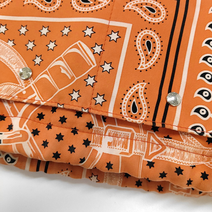 HERMÈS Fourbi 20 Orange Satin Printed Clutch Silver Hardware Tstamp-(SKU)-955960745