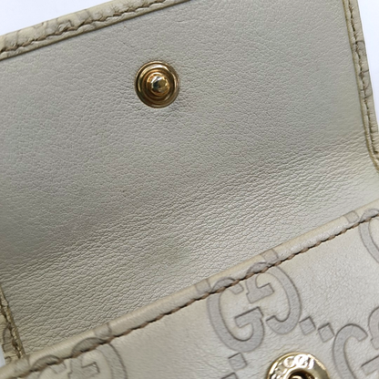 GUCCI White Leather Monogrammed Key Case Golden hardware-(SKU)-956774135