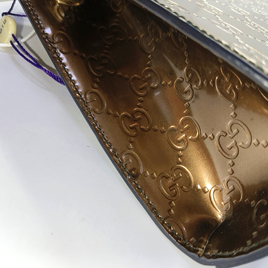 GUCCI Emily Chain Brown Patent Leather Monogram Embossed Shoulder and Handbag Golden hardware-(SKU)-945120170