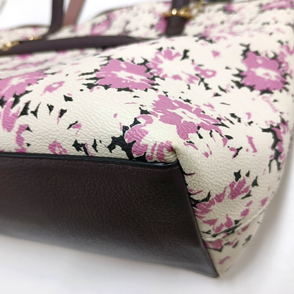 COACH Tote bag Large size White Coated Canvas Printed Carriage Single Shoulder Bag Handbag Golden hardware-(SKU)-942425943