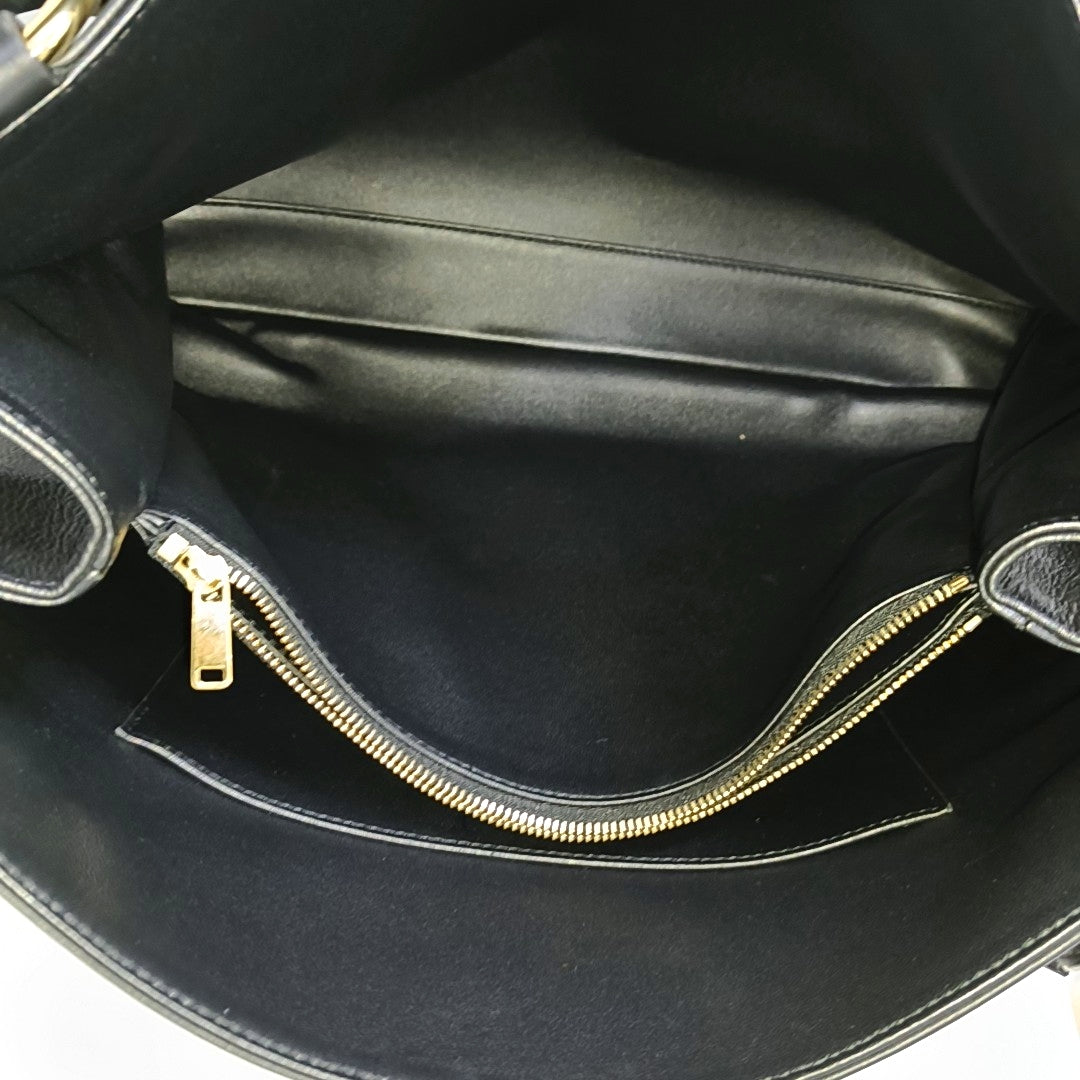 CELINE ANNABEL Medium Size Black Leather Tote Bag with Gold Hardware-(SKU)-968853801