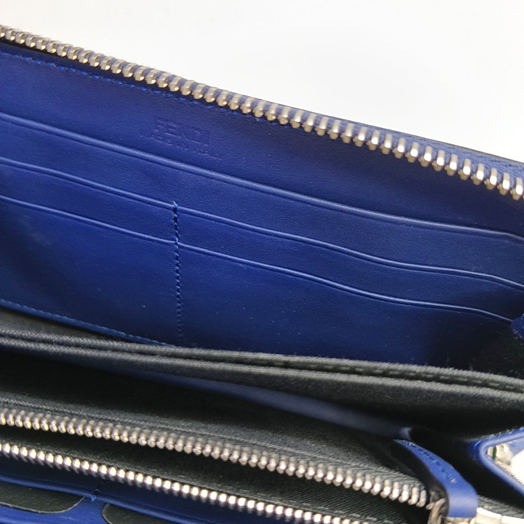 FENDI Blue Cowhide Mini Monster Wallet Silver Hardware Complete Accessories-(SKU)-950501474
