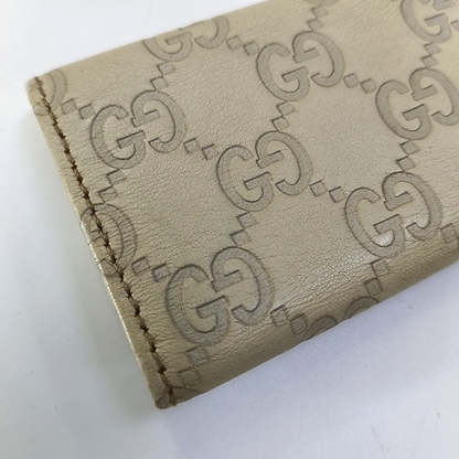 GUCCI White Leather Monogrammed Key Case Golden hardware-(SKU)-956774135