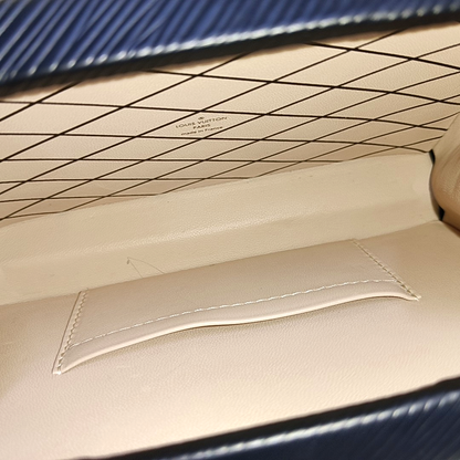 LOUIS VUITTON PETITE MALLE Black Leather Embossed Crossbody Bag Handbag Single Shoulder Bag with Detachable Strap and Silver Hardware-(SKU)-962638559