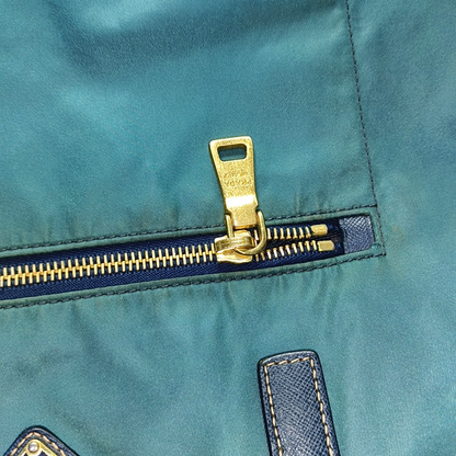 PRADA Tote bag Teal Nylon Logo Single Shoulder Bag, Handbag Golden hardware-(SKU)-952291642