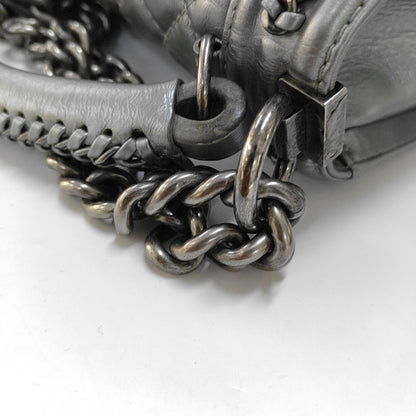 CHANEL BOY CHANEL Medium Silver Calfskin Quilted Shoulder Bag Crossbody Handbag Palladium Hardware 23 Clasp-(SKU)-969782038