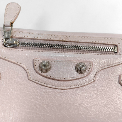 BALENCIAGA Classic City Light Pink Lamb Leather Stud Biker Wallet Silver Hardware-(SKU)-954228884