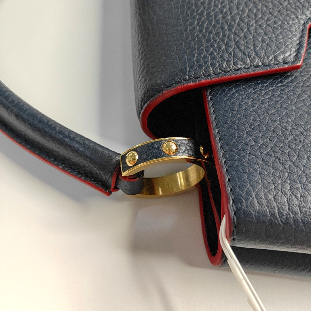 LOUIS VUITTON CAPUCINES Medium Deep Blue Calfskin Shoulder Bag Tote Bag Crossbody Bag Gold Hardware Removable Strap-(SKU)-963373643