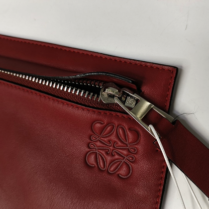 LOEWE T Pouch  Red Cowhide Handbag Silver Hardware-(SKU)-950589661