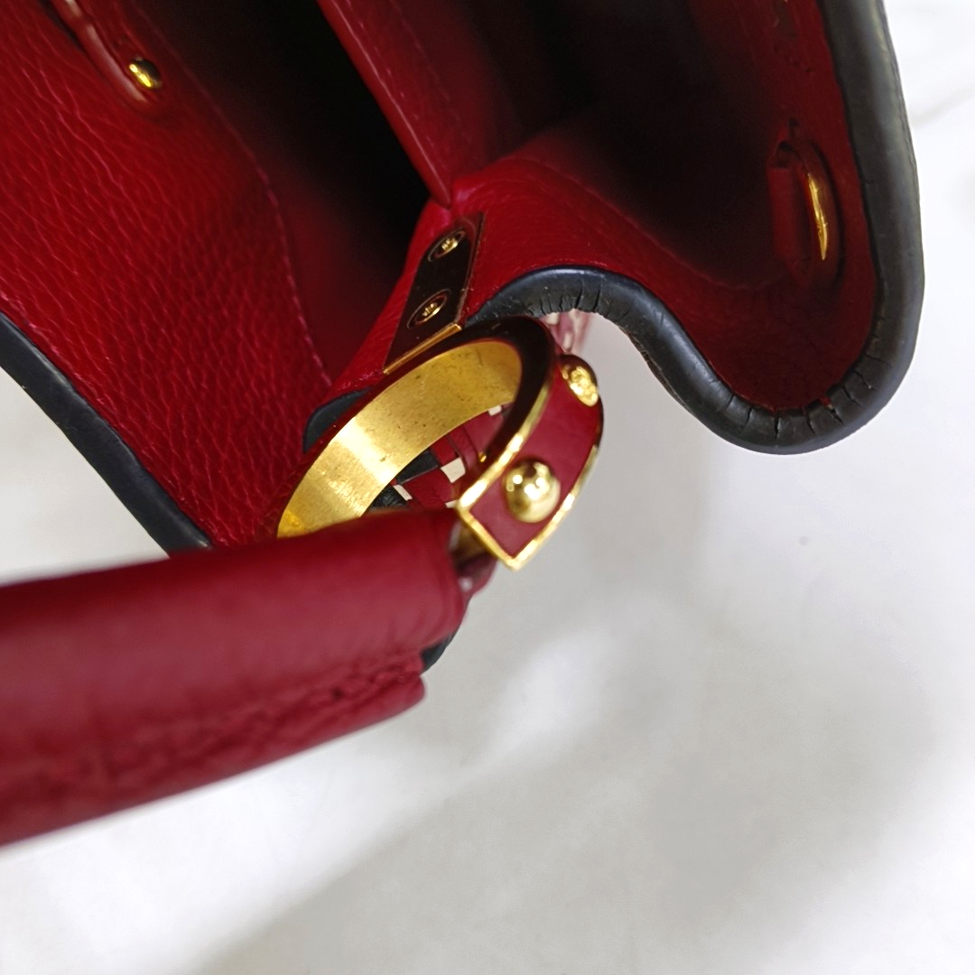 LOUIS VUITTON CAPUCINES Red Leather Woven Single Shoulder Bag Golden Hardware Removable Strap-(SKU)-960181701