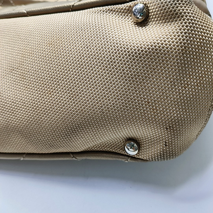 CHANEL Tote bag Champagne Coated Canvas Monogrammed Quilted Handbag Silver Hardware 11nan-(SKU)-948373759