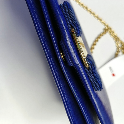 FERRAGAMO Ginny Blue Cowhide Crossbody Bag Golden hardware Removable shoulder strap-(SKU)-952268528