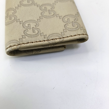 GUCCI White Leather Monogrammed Key Case Golden hardware-(SKU)-956774135