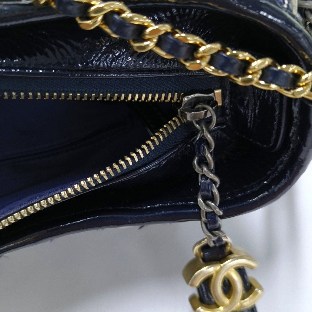 CHANEL GABRIELLE Medium Dark Blue Wool Quilted V Pattern Gabby Bag Crossbody Shoulder Bag Sling Bag Gold Silver Ruthenium Hardware 25 Clasp Removable Strap-(SKU)-954167174