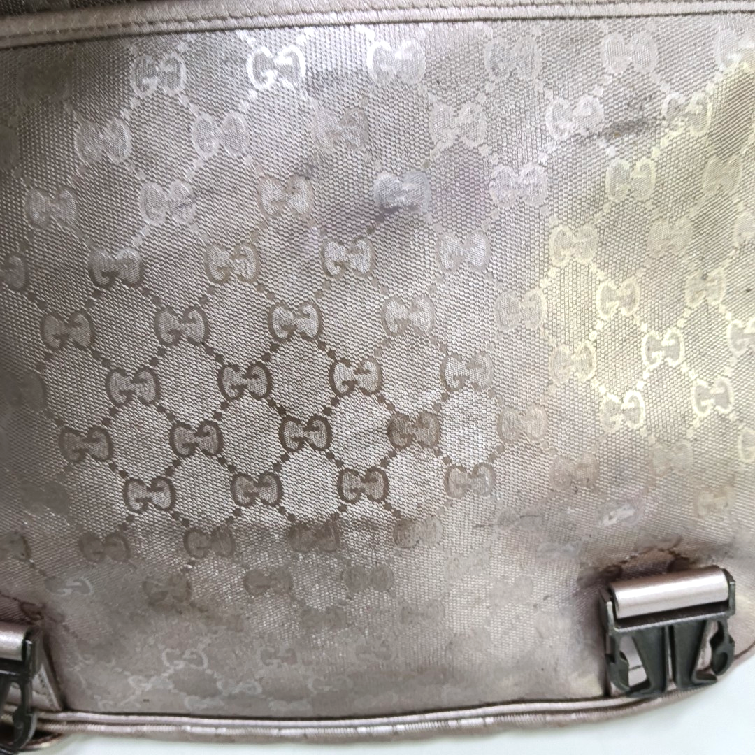 GUCCI GG Imprime Rose Gold Coated Canvas Vintage Single Shoulder Bag Crossbody Bag Silver Hardware-(SKU)-951246609
