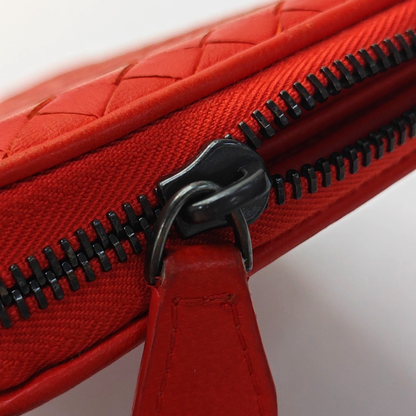 BOTTEGA VENETA Red Sheepskin Weave Wallet Ruthenium color hardware-(SKU)-949846993