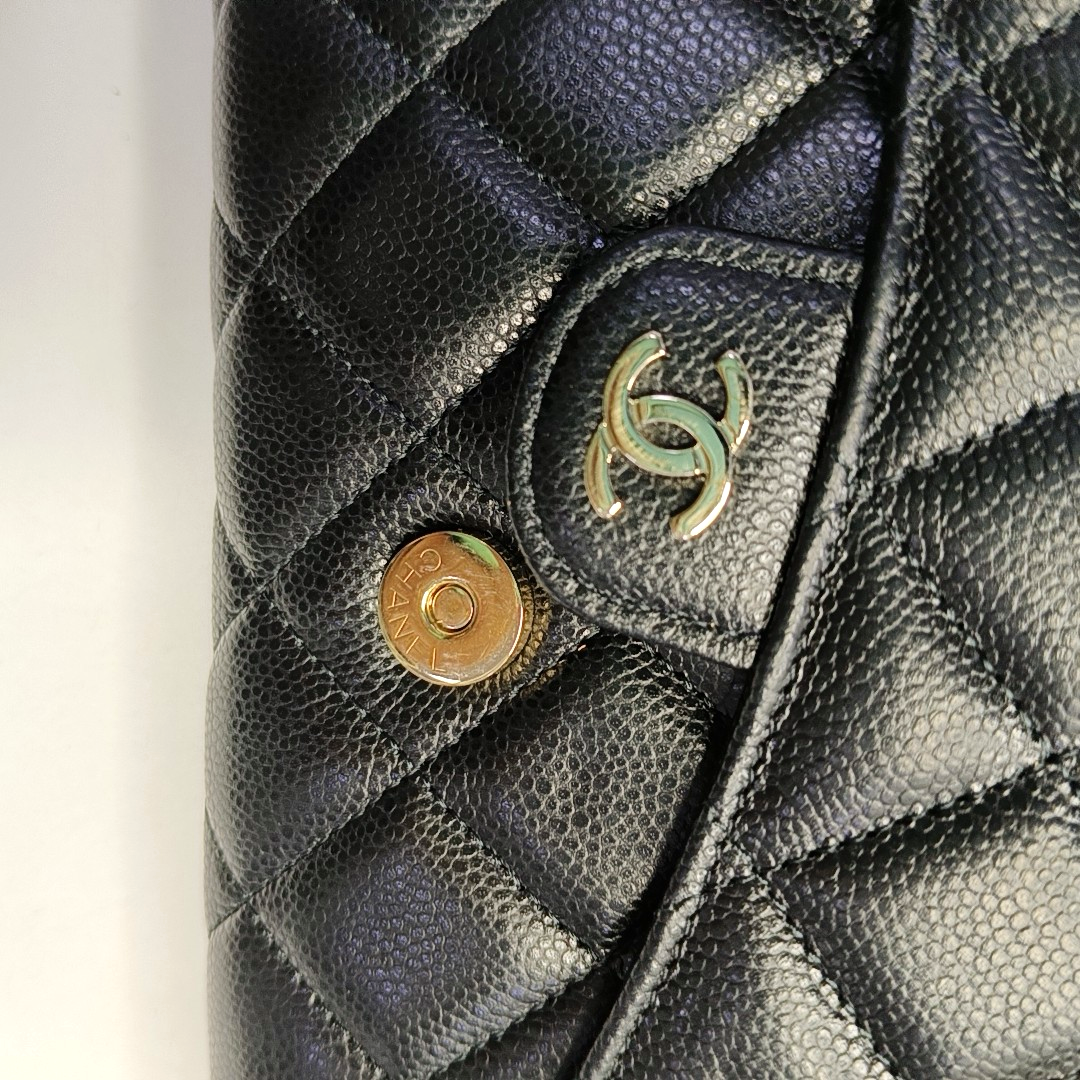 CHANEL CLASSIC FLAP Black Calfskin Quilted Cannage Shoulder Bag Gold Hardware Removable Strap-(SKU)-952640054